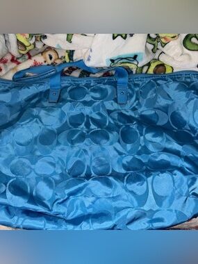 Blue Satin Coach xl Tote Bag